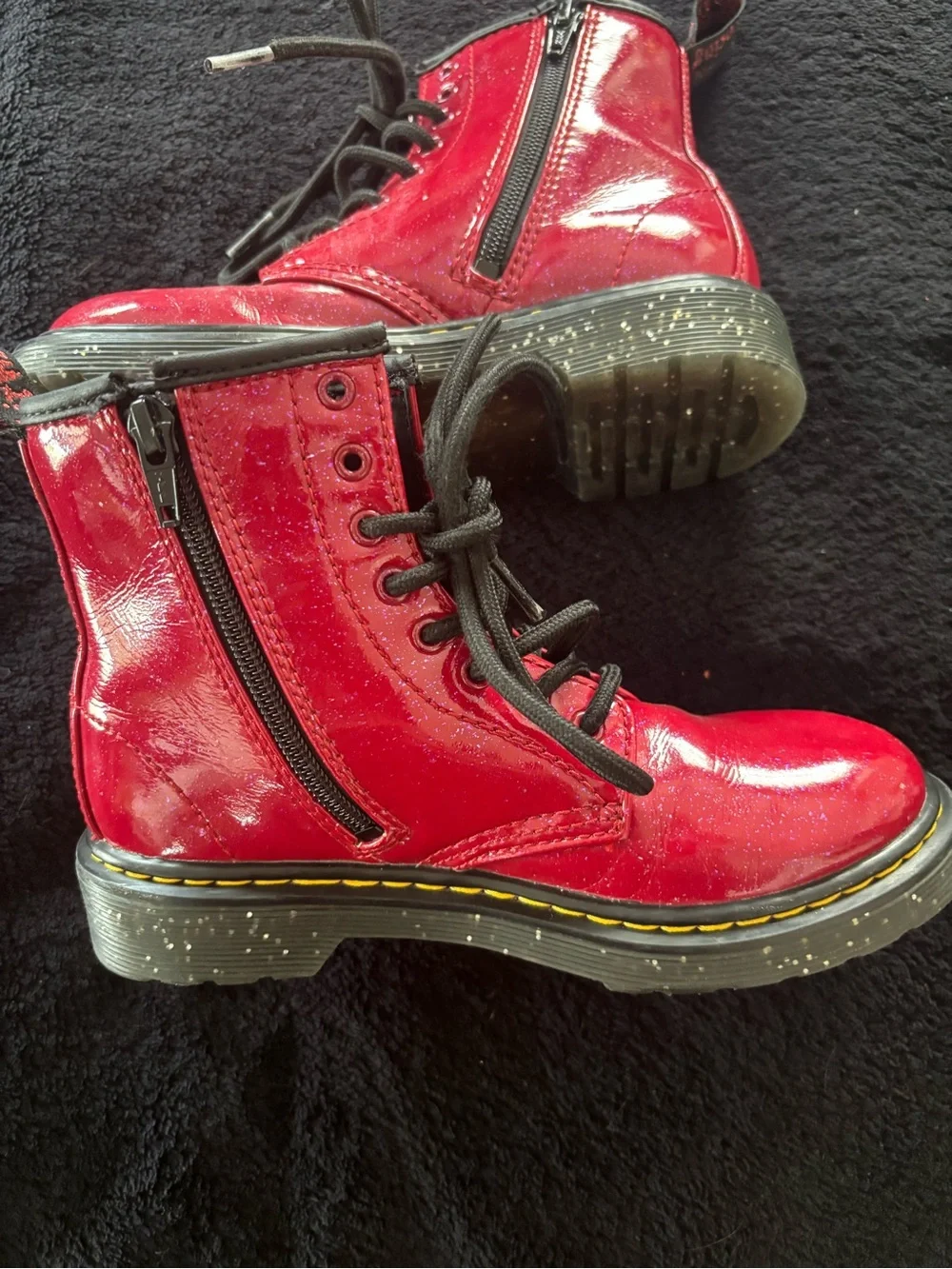 Dr. Martens Kids Red Glitter Lace-Up Combat Boots